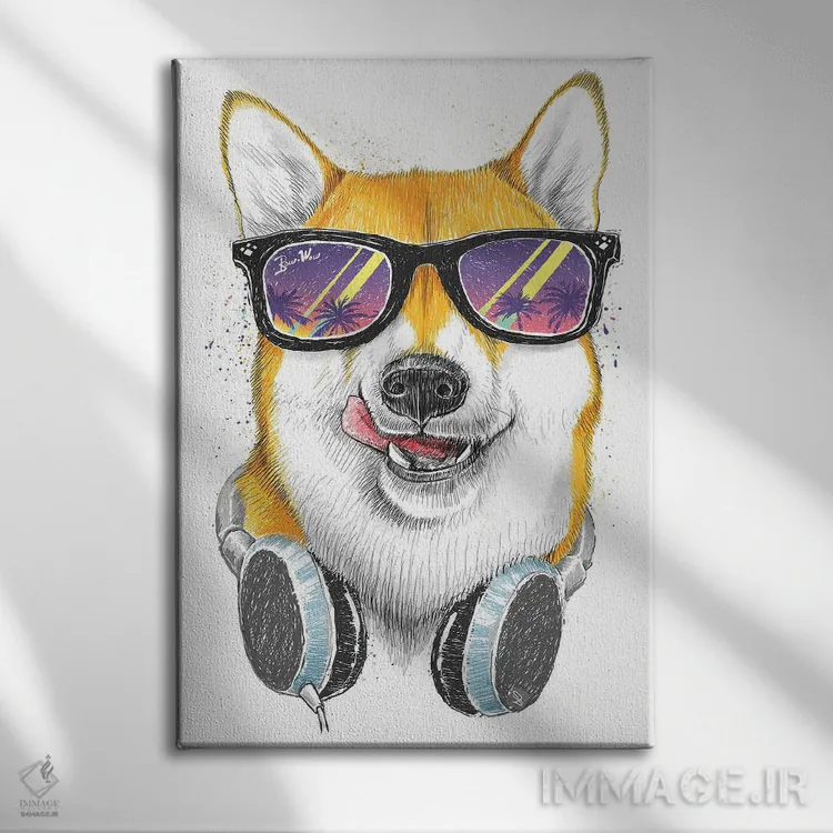 تابلو دکوراتیو شیبا اینو با عینک اثر نیکیتا کورنکوف - نمای روبهرو روی دیوار