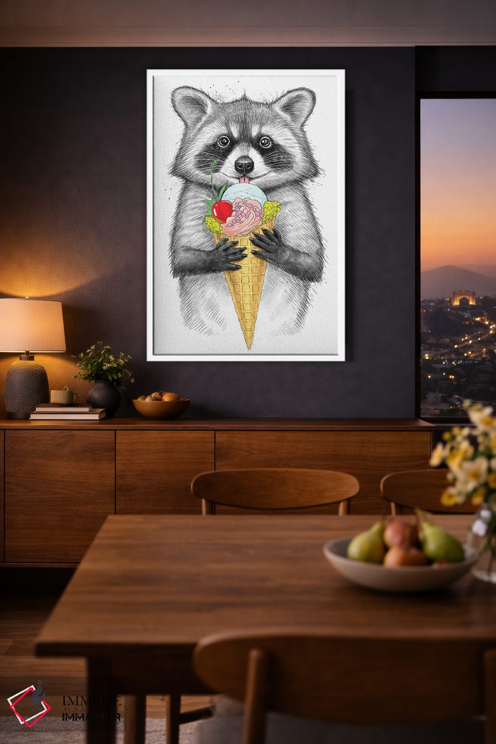 تابلو دکوراتیو راکون با بستنی اثر نیکیتا کورنکوف - D1W