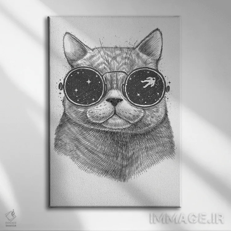 تابلو دکوراتیو گربه فضایی اثر نیکیتا کورنکوف - نمای روبهرو روی دیوار