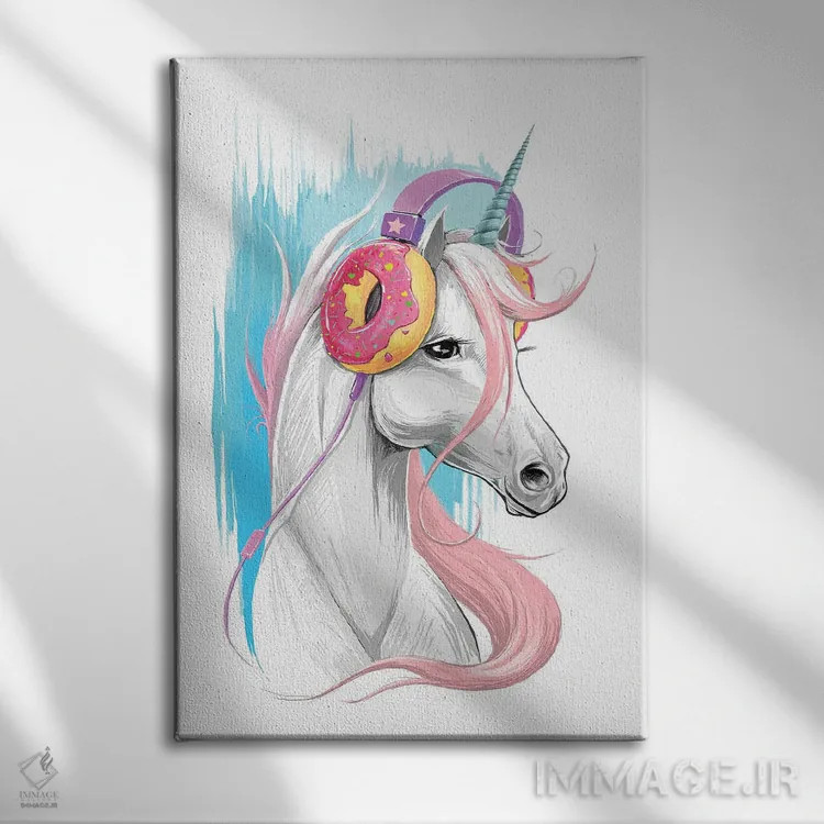 تابلو دکوراتیو تک شاخ با هدفون دوناتی اثر نیکیتا کورنکوف - نمای روبهرو روی دیوار