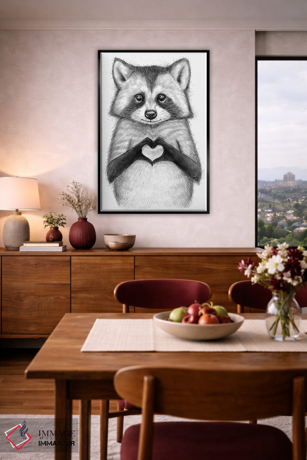 تابلو دکوراتیو راکون با قلب اثر نیکیتا کورنکوف - D5B