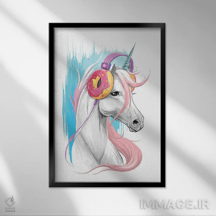 تابلو دکوراتیو تک شاخ با هدفون دوناتی اثر نیکیتا کورنکوف - نمای قابدار مشکی