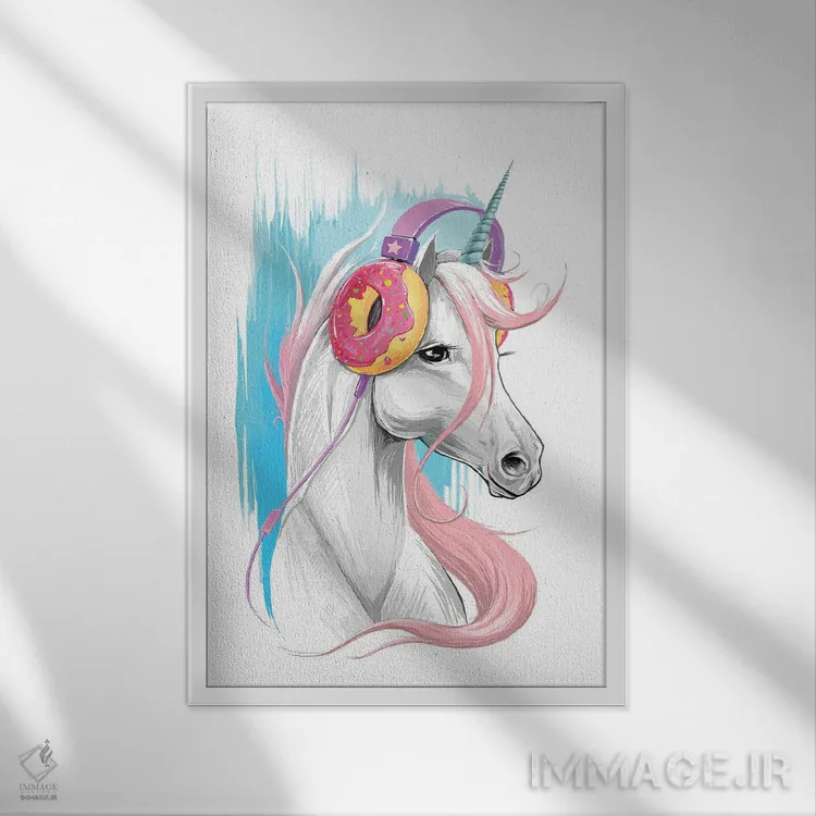 تابلو دکوراتیو تک شاخ با هدفون دوناتی اثر نیکیتا کورنکوف - نمای قابدار سفید