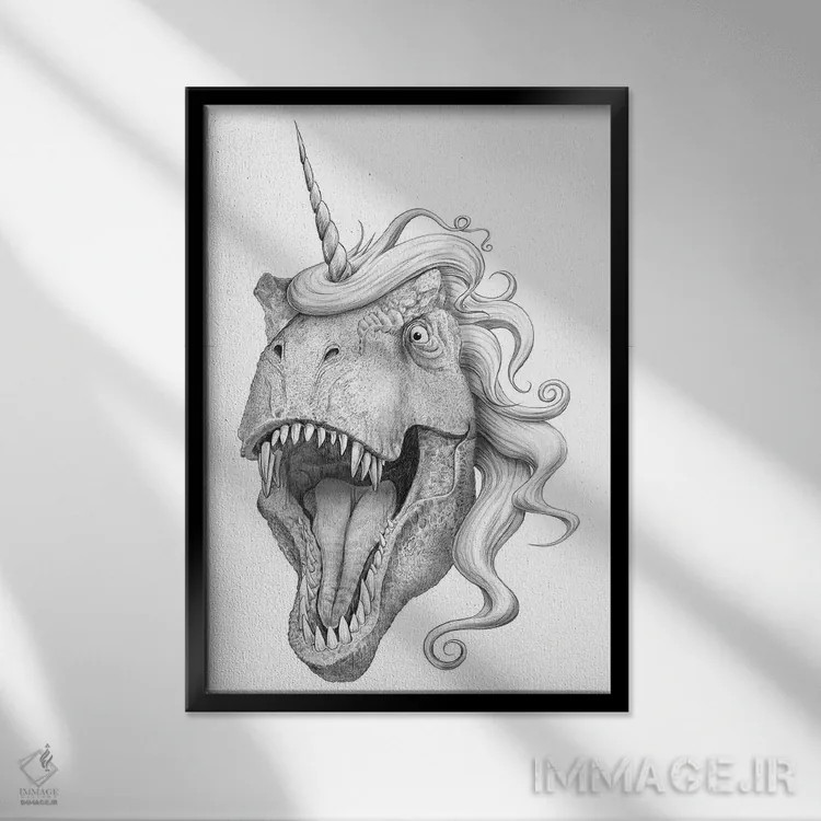 تابلو دکوراتیو تی رکسیکورن اثر نیکیتا کورنکوف - نمای قابدار مشکی