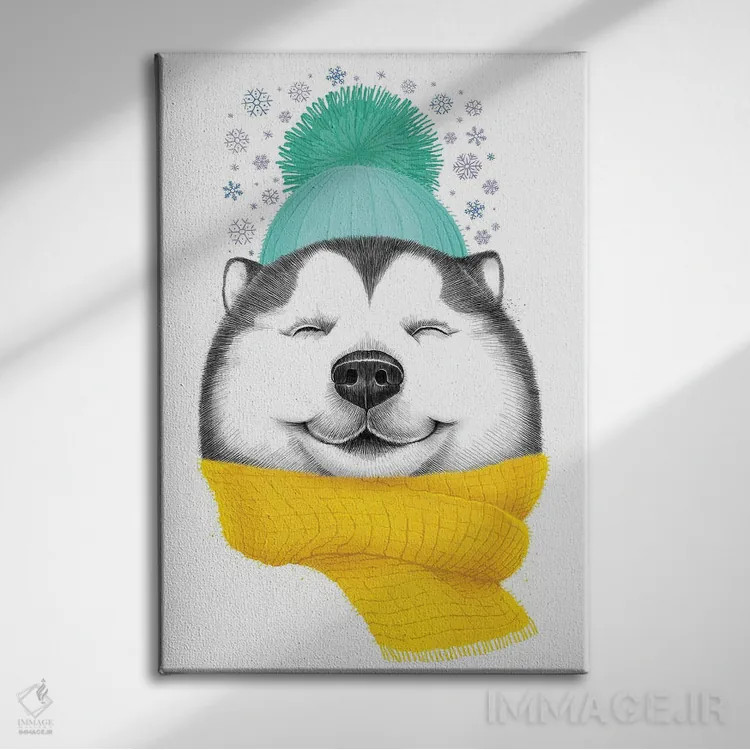 تابلو دکوراتیو هاسکی زمستانی اثر نیکیتا کورنکوف - نمای روبهرو روی دیوار