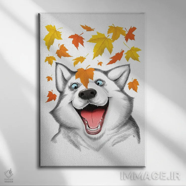 تابلو دکوراتیو هاسکی پاییزی اثر نیکیتا کورنکوف - نمای روبهرو روی دیوار