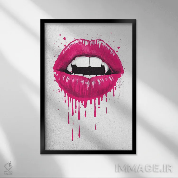 تابلو دکوراتیو لب های خون آشام اثر نیکیتا کورنکوف - نمای قابدار مشکی