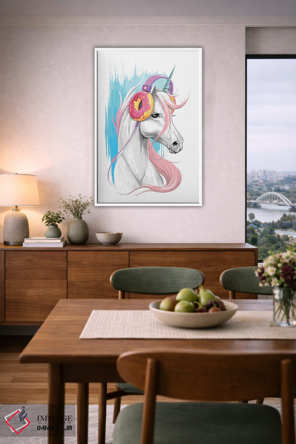 تابلو دکوراتیو تک شاخ با هدفون دوناتی اثر نیکیتا کورنکوف - D6W