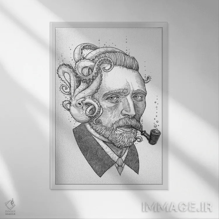 تابلو دکوراتیو اختاپوس ون گوگ اثر نیکیتا کورنکوف - نمای قابدار سفید