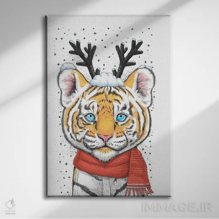 تابلو دکوراتیو ببر کریسمسی اثر نیکیتا کورنکوف - نمای روبهرو روی دیوار