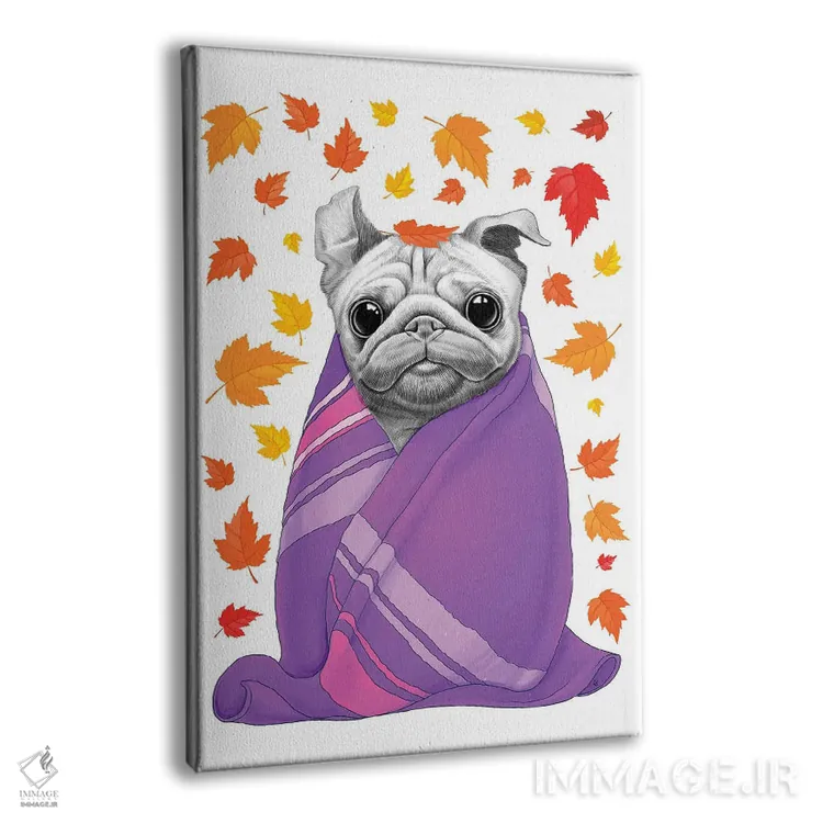 تابلو دکوراتیو پاگ پاییزی با لباس چهارخانه اثر نیکیتا کورنکوف - نمای پرسپکتیو محصول