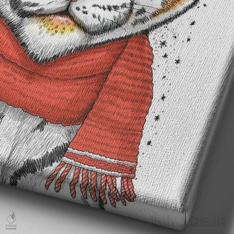 تابلو دکوراتیو ببر کریسمسی اثر نیکیتا کورنکوف - نمای نزدیک بافت بوم