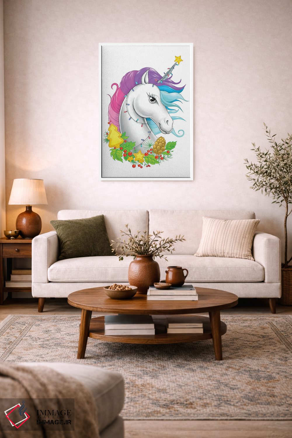 تابلو دکوراتیو یونیکورن کریسمسی اثر نیکیتا کورنکوف - D3W