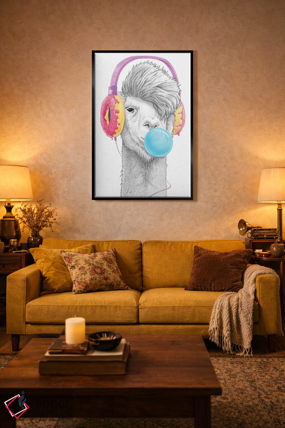 تابلو دکوراتیو لاما با هدفون دوناتی اثر نیکیتا کورنکوف - D5B
