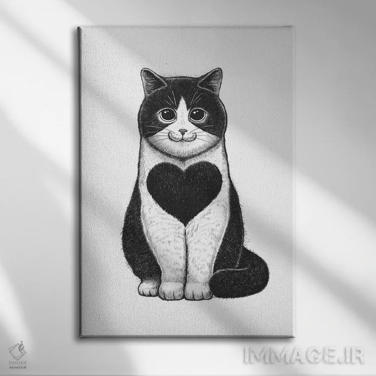 تابلو دکوراتیو گربه با قلب اثر نیکیتا کورنکوف - نمای روبهرو روی دیوار
