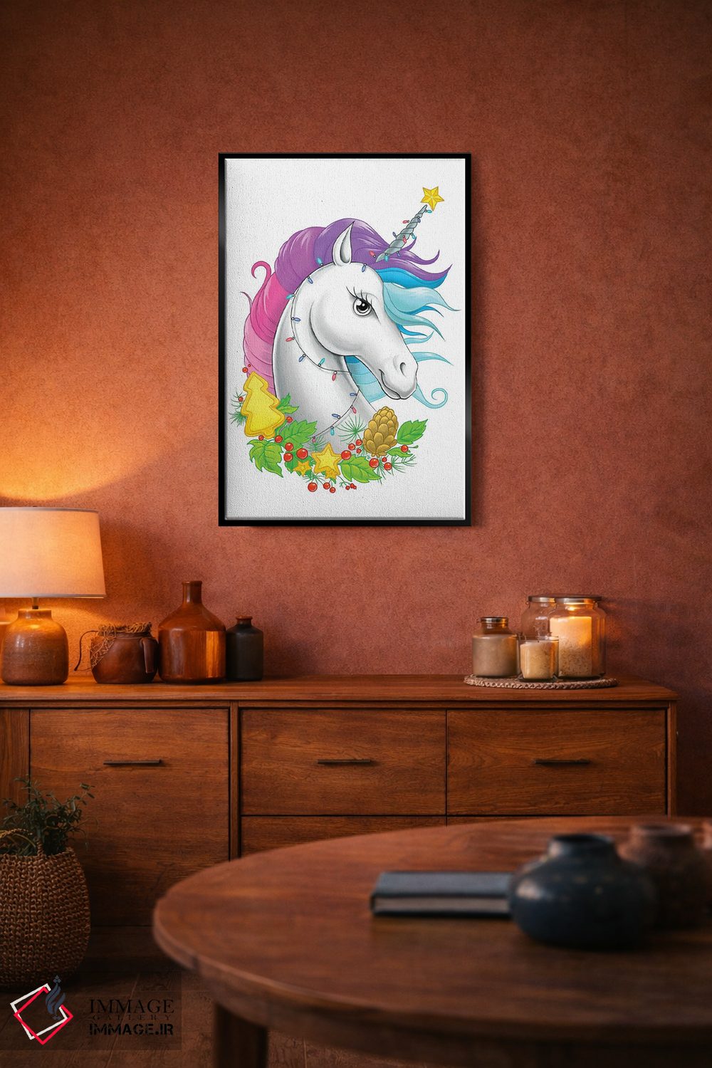 تابلو دکوراتیو یونیکورن کریسمسی اثر نیکیتا کورنکوف - D5B