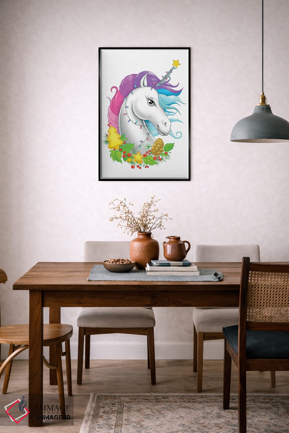 تابلو دکوراتیو یونیکورن کریسمسی اثر نیکیتا کورنکوف - D6B