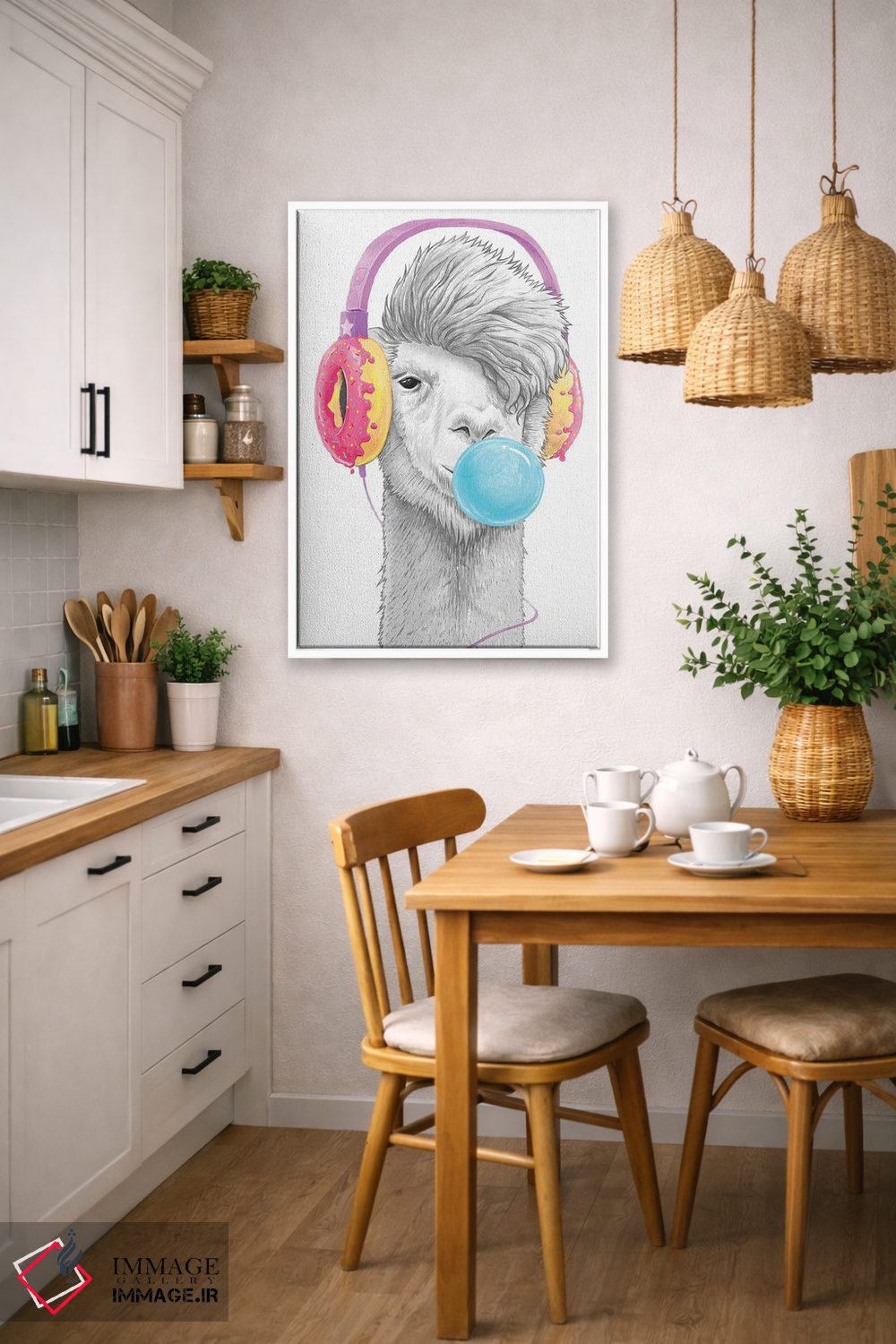 تابلو دکوراتیو لاما با هدفون دوناتی اثر نیکیتا کورنکوف - D6W