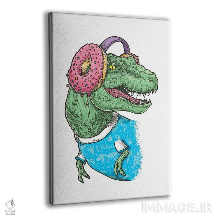 تابلو دکوراتیو تی رکس با هدفون اثر نیکیتا کورنکوف - نمای پرسپکتیو محصول