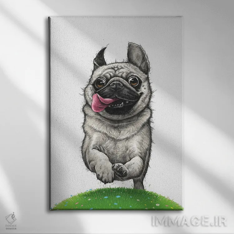 تابلو دکوراتیو پاگ در حال دویدن اثر نیکیتا کورنکوف - نمای روبهرو روی دیوار