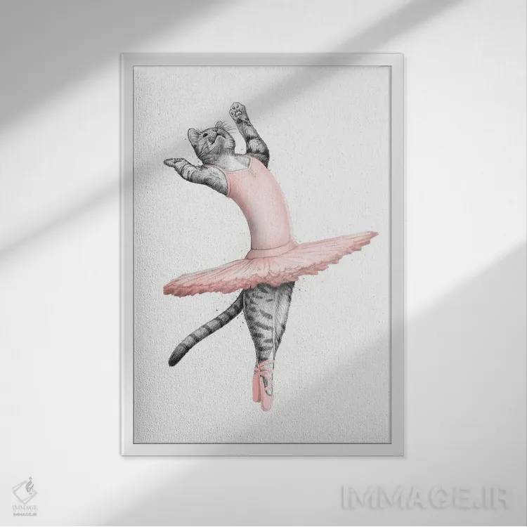 تابلو دکوراتیو گربه بالرین اثر نیکیتا کورنکوف - نمای قابدار سفید