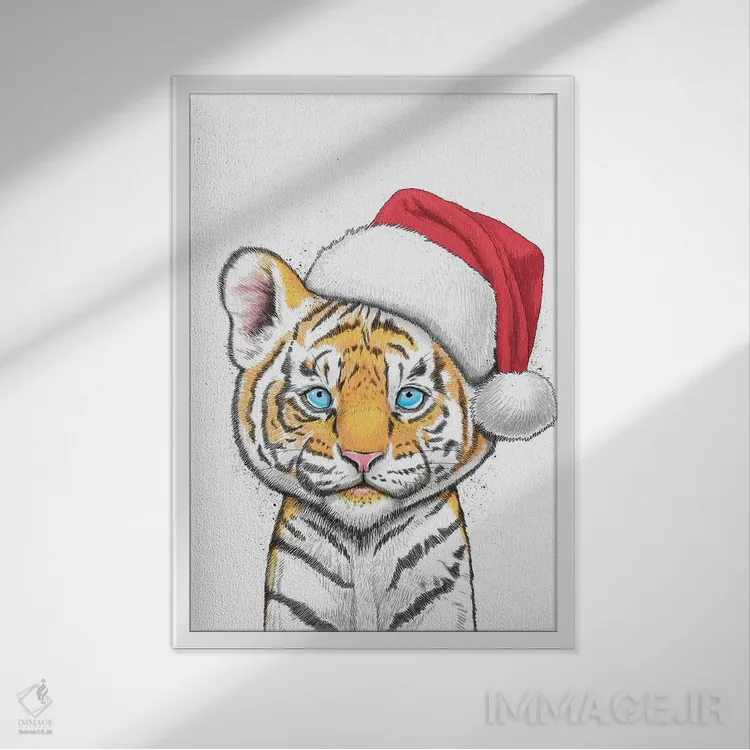 تابلو دکوراتیو ببر کلاه دار اثر نیکیتا کورنکوف - نمای قابدار سفید