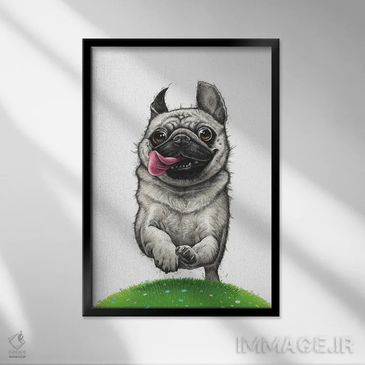 تابلو دکوراتیو پاگ در حال دویدن اثر نیکیتا کورنکوف - نمای قابدار مشکی