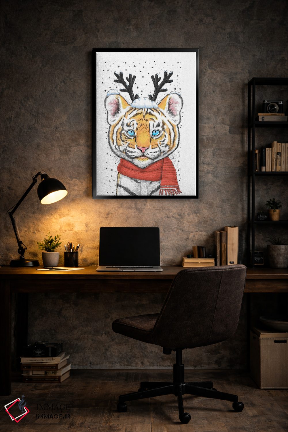 تابلو دکوراتیو ببر کریسمسی اثر نیکیتا کورنکوف - D6B