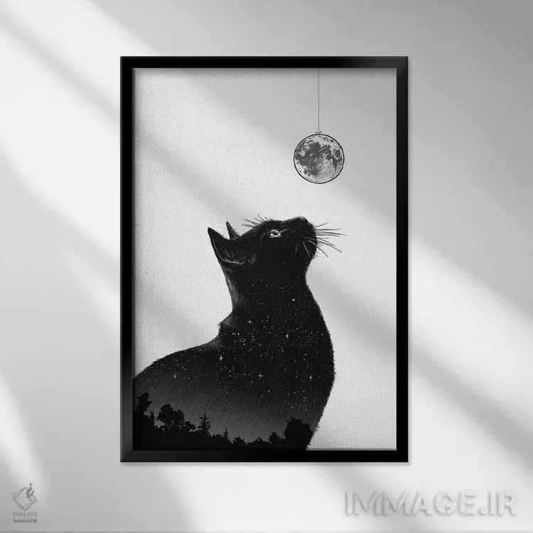 تابلو دکوراتیو گربه شبانه اثر نیکیتا کورنکوف - نمای قابدار مشکی