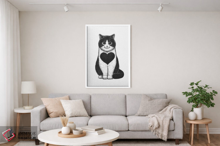 تابلو دکوراتیو گربه با قلب اثر نیکیتا کورنکوف - D5W