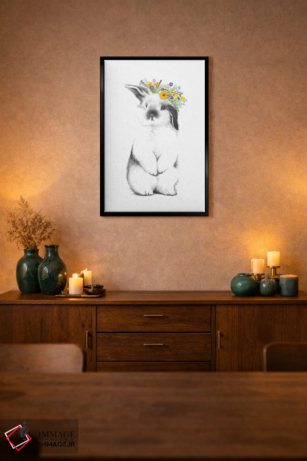تابلو دکوراتیو خرگوش با تاج گل اثر نیکیتا کورنکوف - D2B