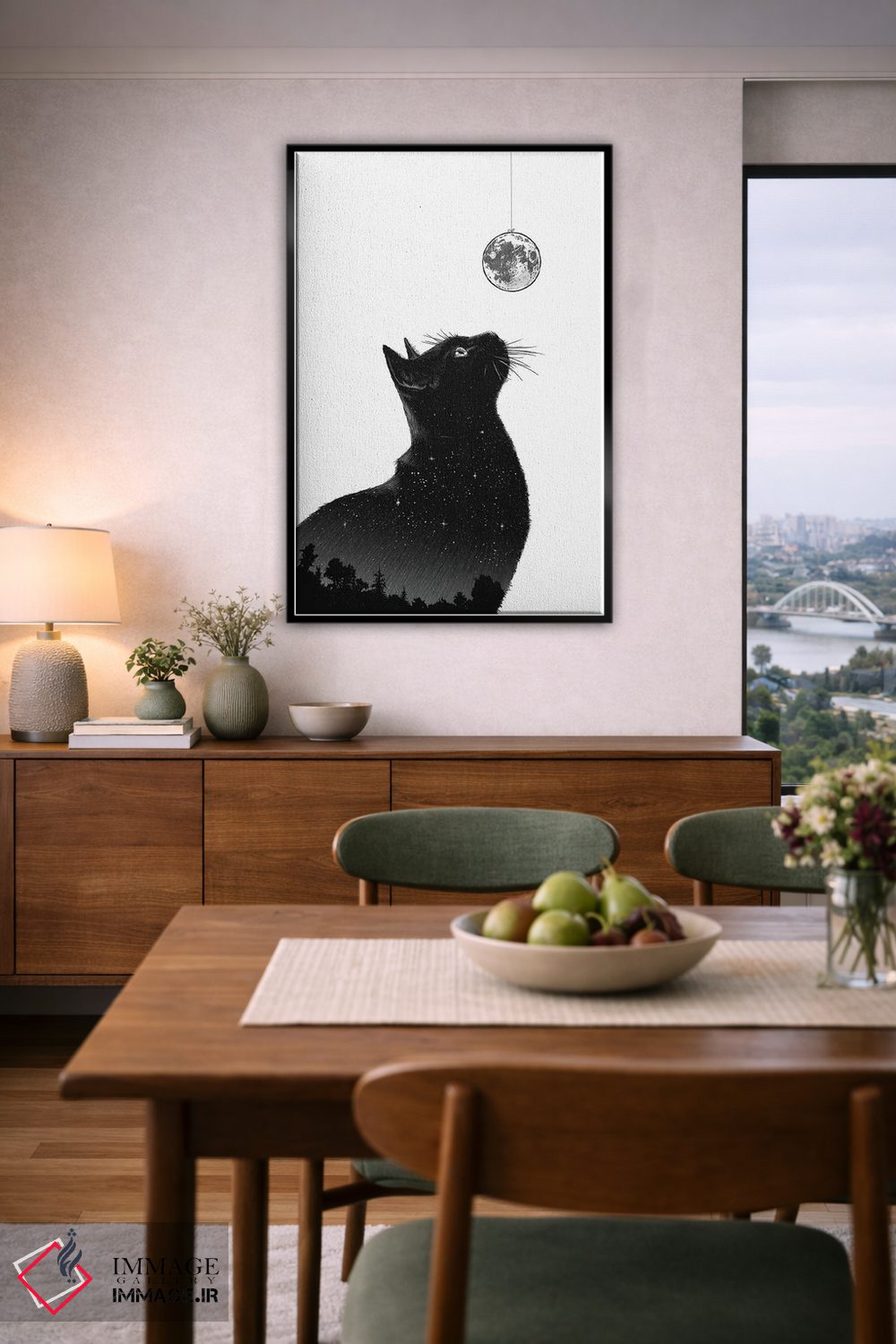 تابلو دکوراتیو گربه شبانه اثر نیکیتا کورنکوف - D6B
