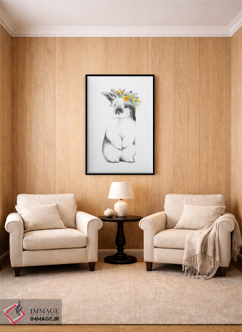 تابلو دکوراتیو خرگوش با تاج گل اثر نیکیتا کورنکوف - D4B