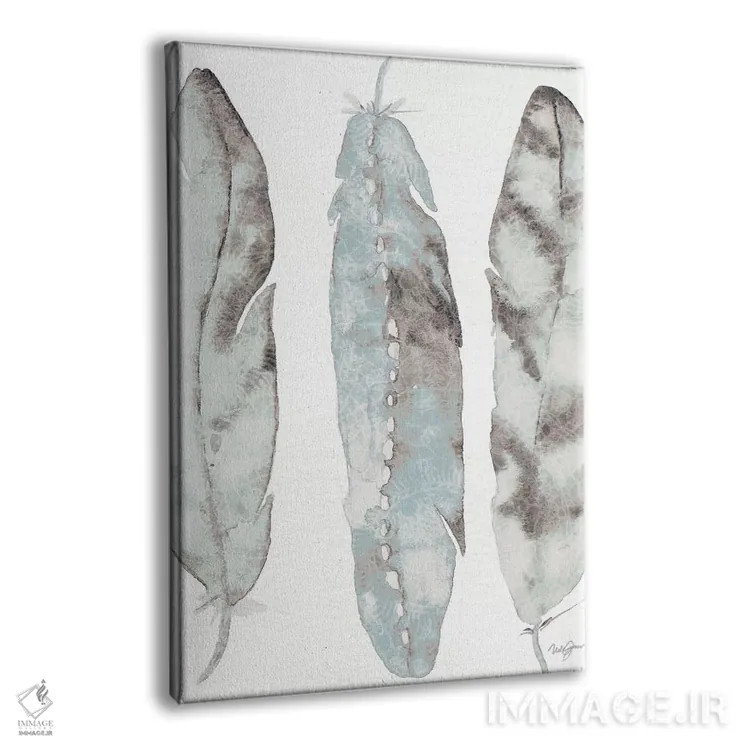 تابلو دکوراتیو سه پر آبی اثر نولا جیمز - نمای پرسپکتیو محصول