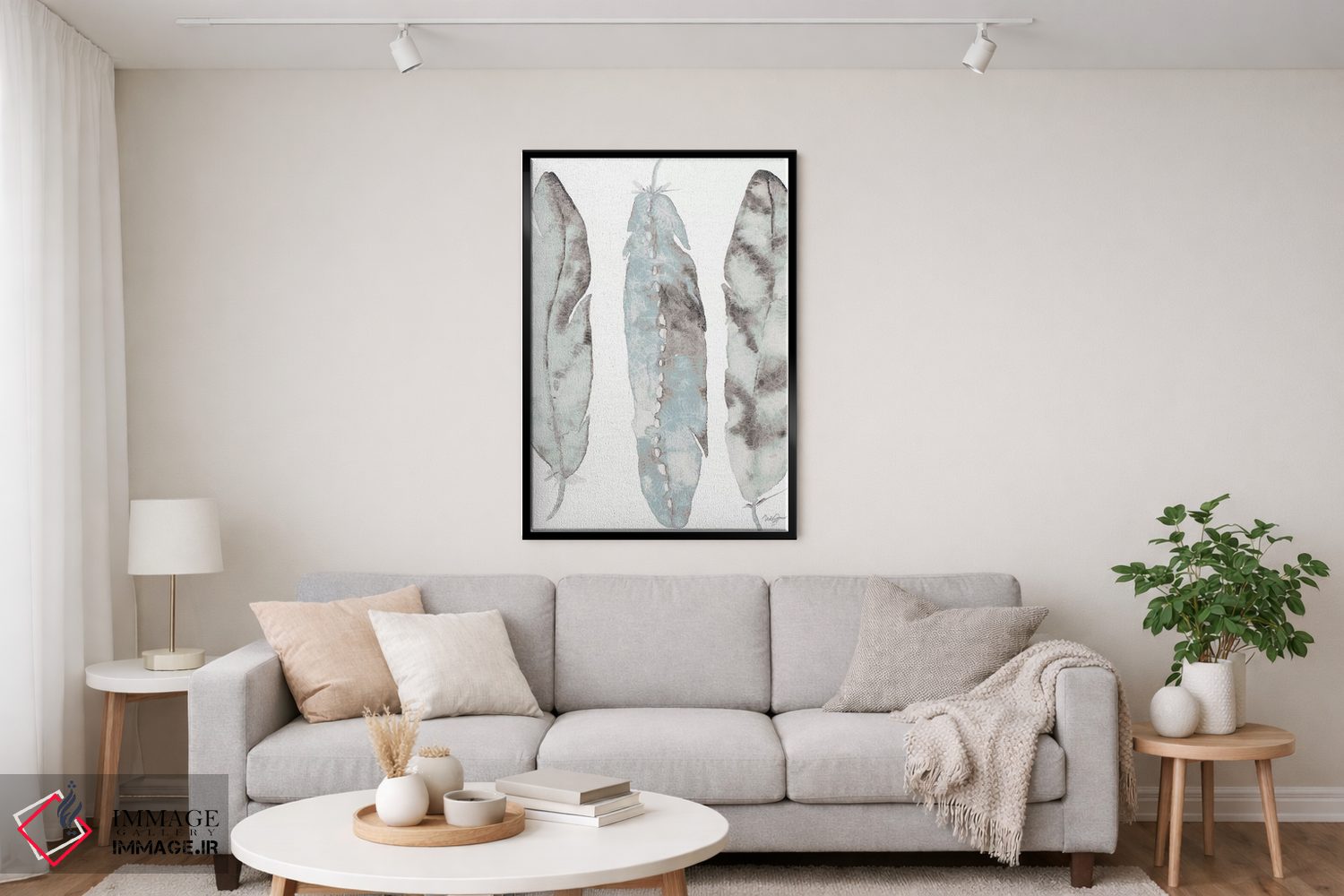 تابلو دکوراتیو سه پر آبی اثر نولا جیمز - D4B