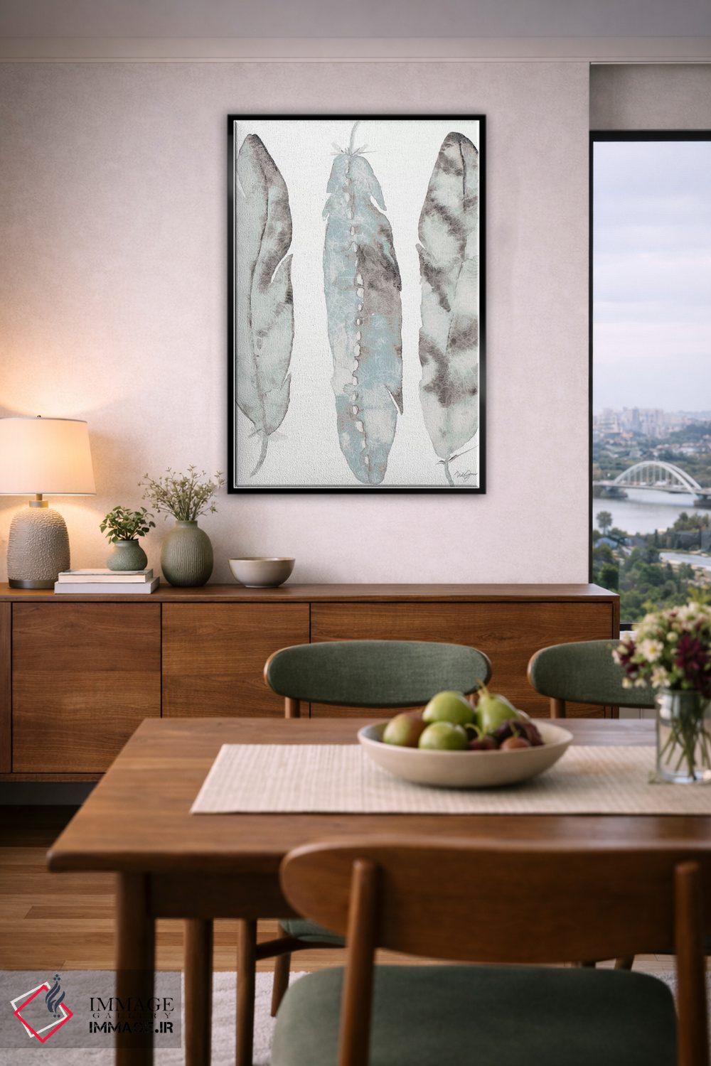 تابلو دکوراتیو سه پر آبی اثر نولا جیمز - D5B