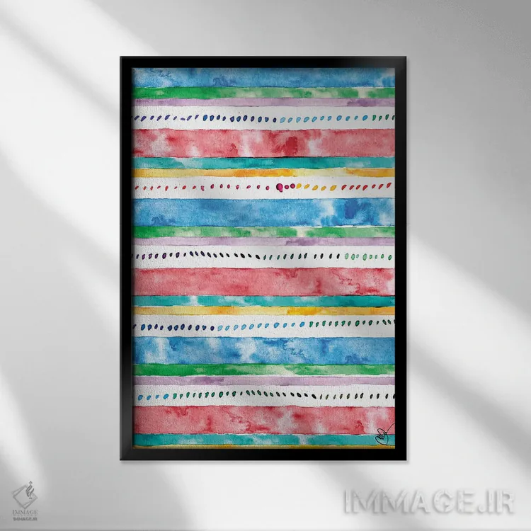 تابلو دکوراتیو نوارهای رنگارنگ II اثر نولا جیمز - نمای قابدار مشکی