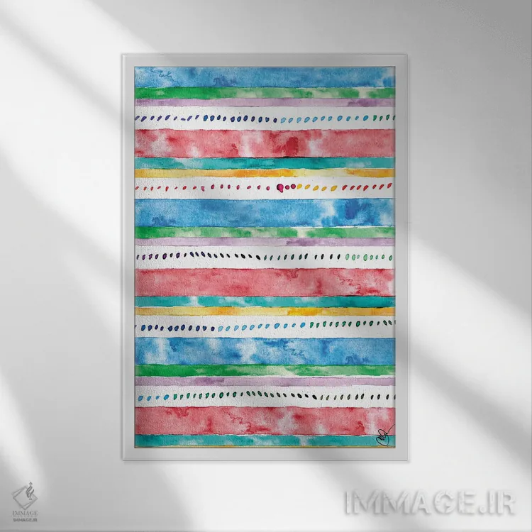 تابلو دکوراتیو نوارهای رنگارنگ II اثر نولا جیمز - نمای قابدار سفید