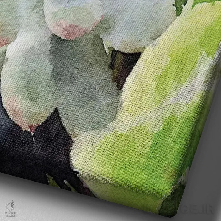 تابلو دکوراتیو ساکولنت سبز آبرنگی اثر نولا جیمز - نمای نزدیک بافت بوم