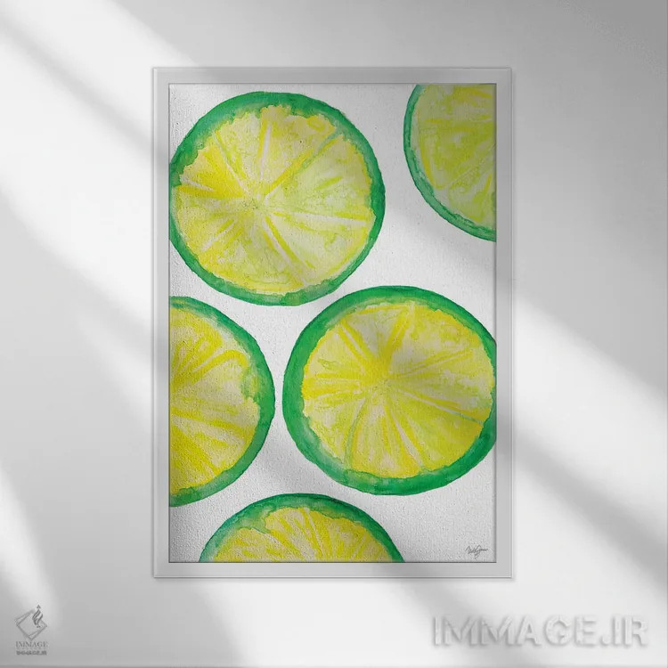 تابلو دکوراتیو ضربه ی میوه ای II اثر نولا جیمز - نمای قابدار سفید