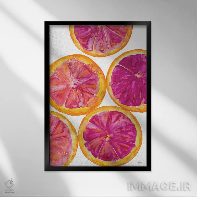 تابلو دکوراتیو ضربه ی میوه ای I اثر نولا جیمز - نمای قابدار مشکی
