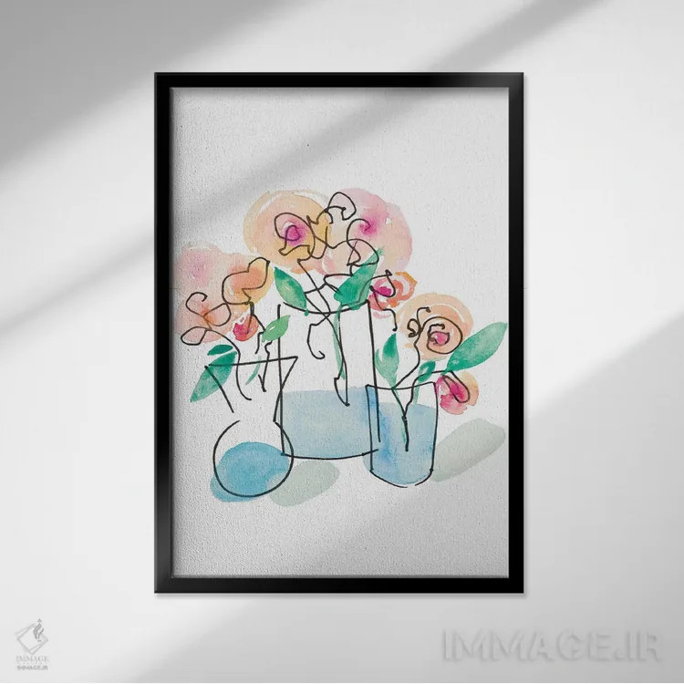 تابلو دکوراتیو سه گلدان اثر نولا جیمز - نمای قابدار مشکی