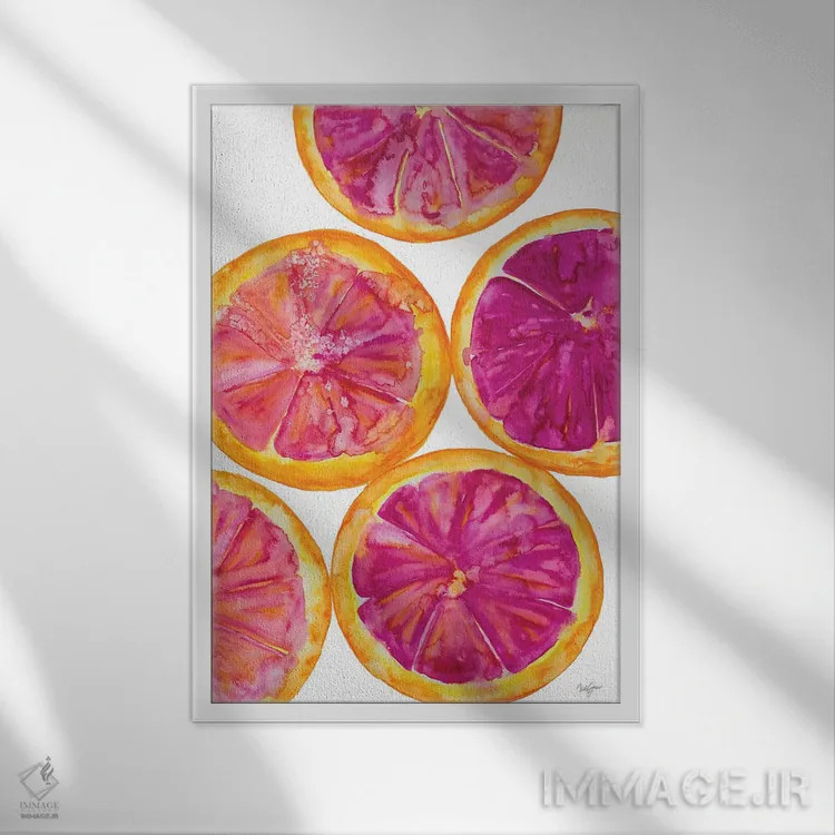 تابلو دکوراتیو ضربه ی میوه ای I اثر نولا جیمز - نمای قابدار سفید