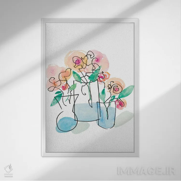 تابلو دکوراتیو سه گلدان اثر نولا جیمز - نمای قابدار سفید