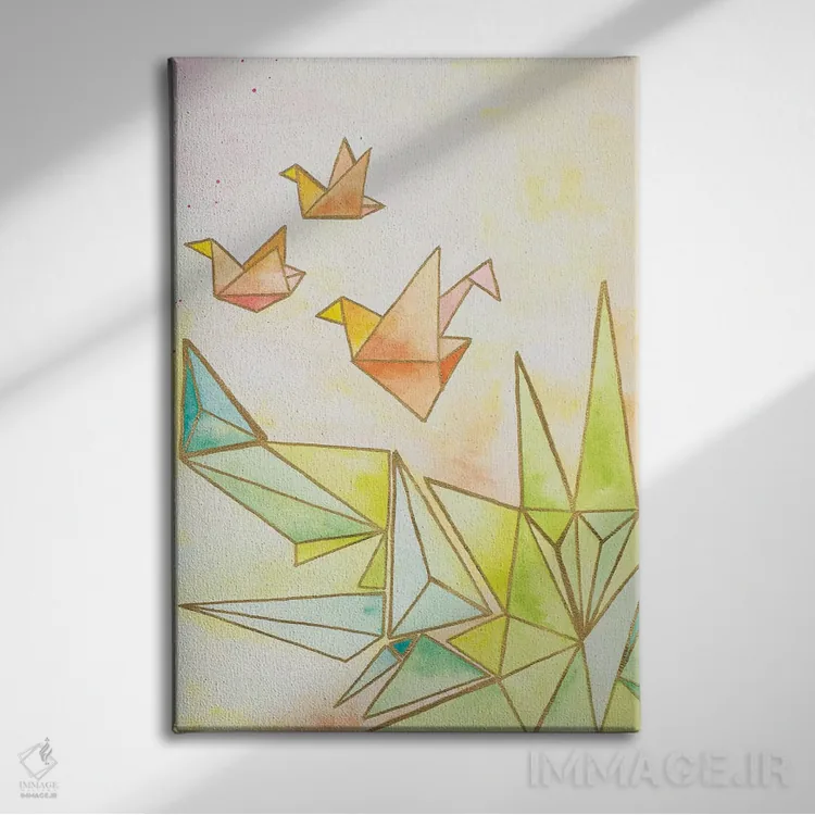 تابلو دکوراتیو درنای اوریگامی اثر نولا جیمز - نمای روبهرو روی دیوار