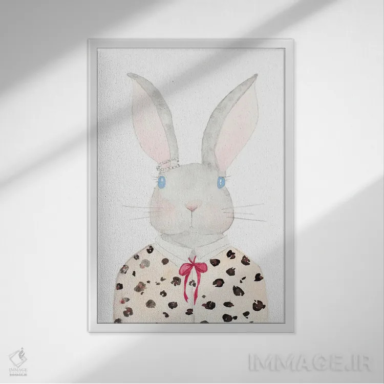 تابلو دکوراتیو خرگوش بافتنی اثر نولا جیمز - نمای قابدار سفید