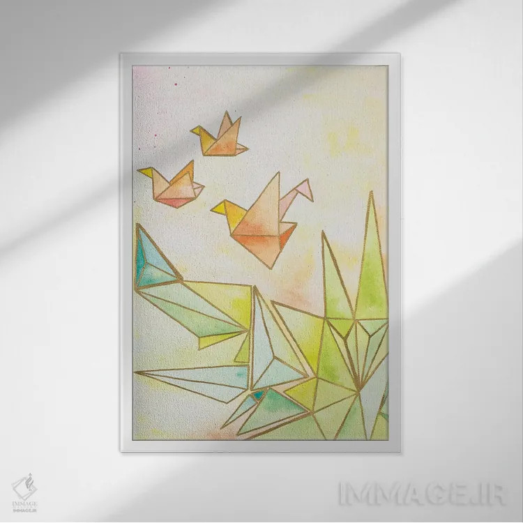 تابلو دکوراتیو درنای اوریگامی اثر نولا جیمز - نمای قابدار سفید