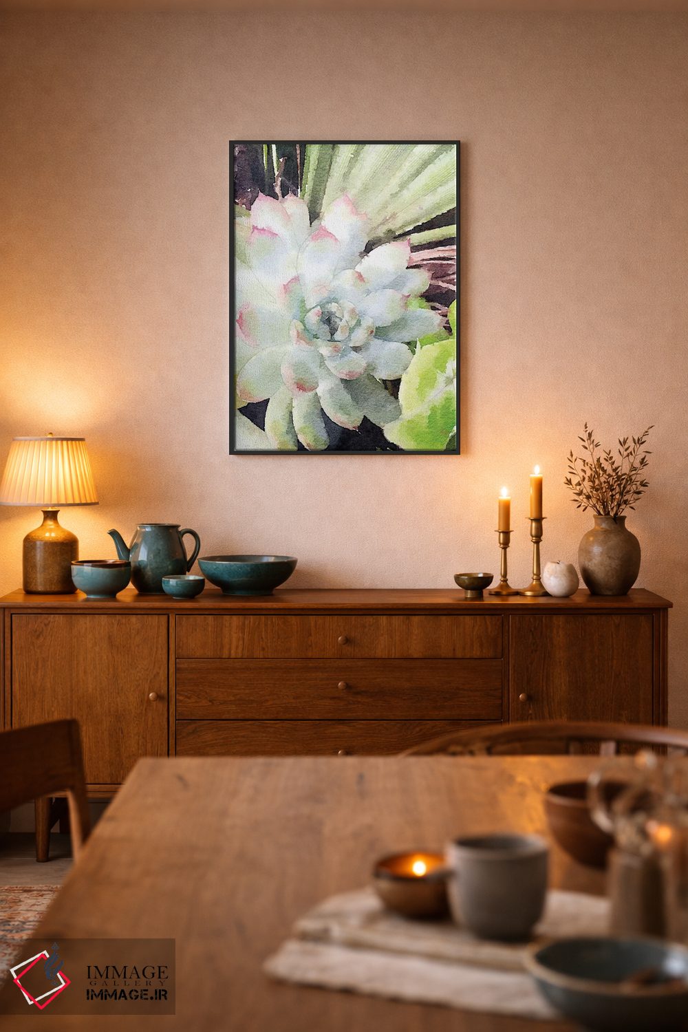 تابلو دکوراتیو ساکولنت سبز آبرنگی اثر نولا جیمز - D6B