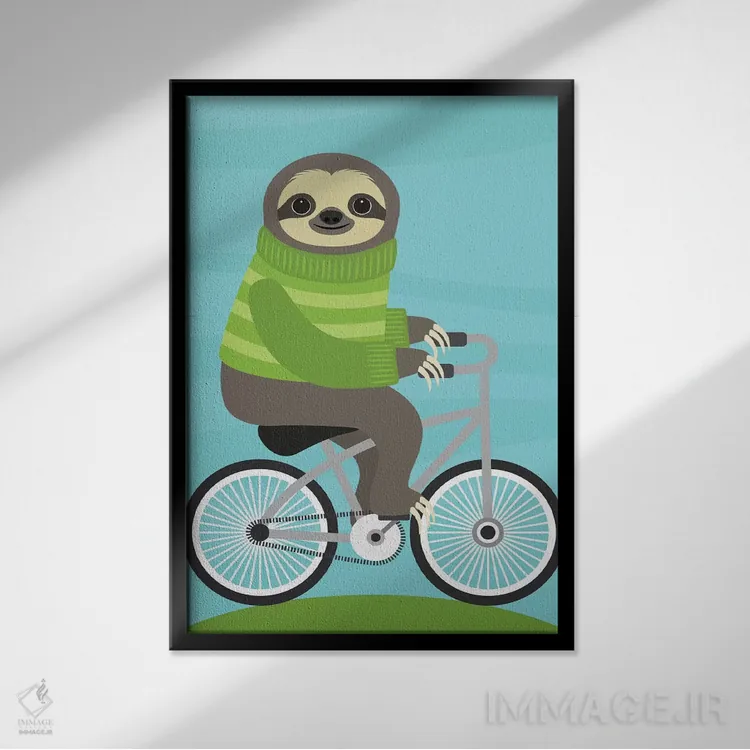 تابلو دکوراتیو تنبل دوچرخه سوار اثر نانسی لی - نمای قابدار مشکی