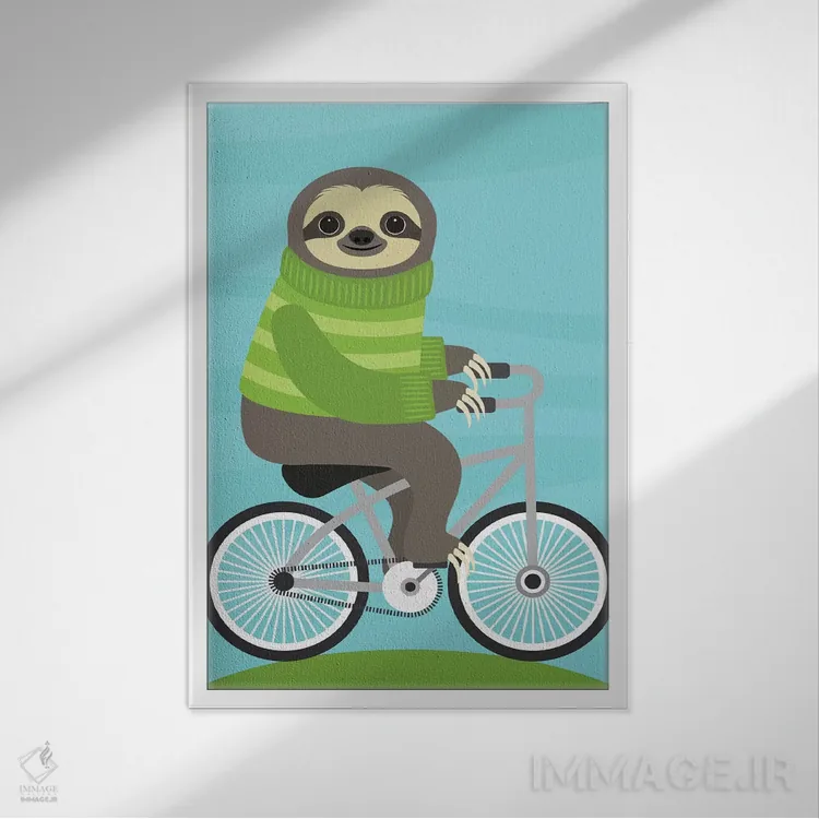 تابلو دکوراتیو تنبل دوچرخه سوار اثر نانسی لی - نمای قابدار سفید